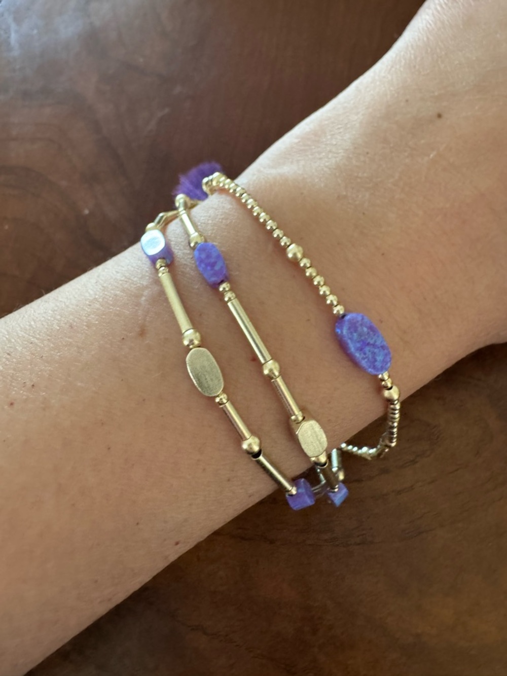 Kendra Scott Gold Beaded Bracelet Set with Purple Stone Accents & Earrings Set